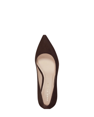 Zala Block Heel Pointy Toe Pump- Dark Brown Suede