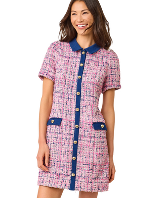 Aaryn Boucle Shift Dress- Confetti Pink Eyelash Texture Boucle