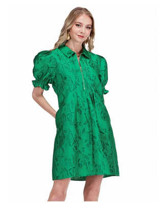 Emerald Stitch Brocade Zip Dress