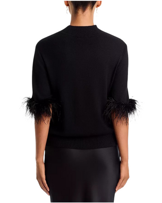 Short Sleeve Feather Mockneck Sweater- Black