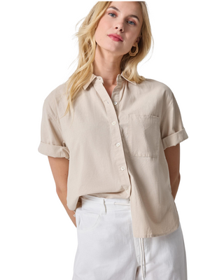 Linen Blend Boyfriend Button Down- Bamboo