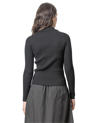 Polo Collar Henley Sweater- Black