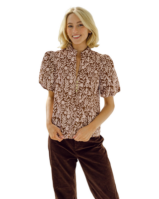 Smocked Puff Sleeve Top- Floral Vine
