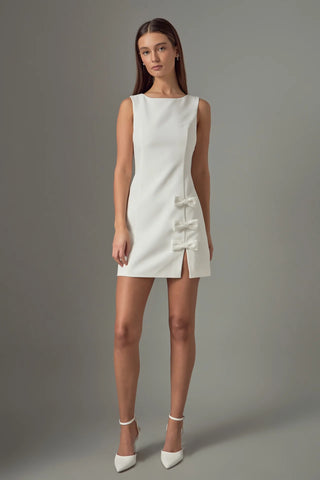 Triple Bow Sleeveless Dress- White