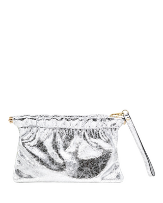 Metallic Scrunch Crossbody Wristlet- Silver