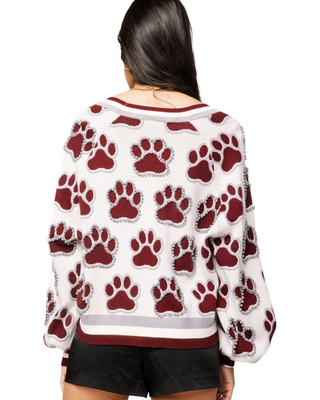 Mississippi State Rhinestone Bulldog Paw Print Cardigan