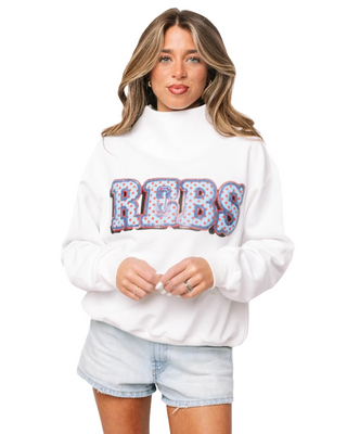 Ole Miss White Mock Neck Patterned Letters Sweatshirt