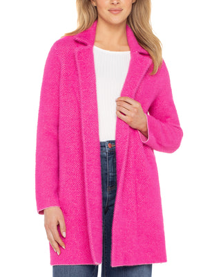 Long Sleeve Open Front Sweater Coat- Deep Raspberry Pink