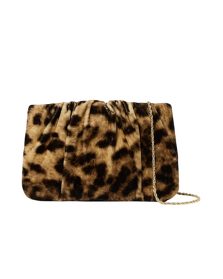 Serena Gathered Clutch- Velvet Leopard