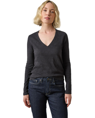 Long Sleeve V-Neck Tee- Black