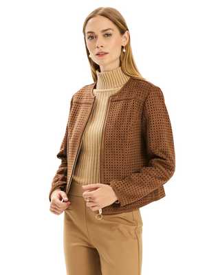 Piper Punched Faux Suede Jacket- Bison