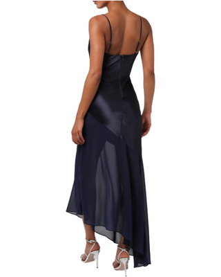Lainey Asymmetrical Cowl Neck Maxi Dress- Navy