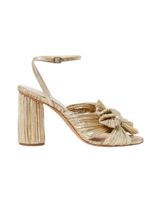 Camellia Knot Mule with Ankle Strap- Gold