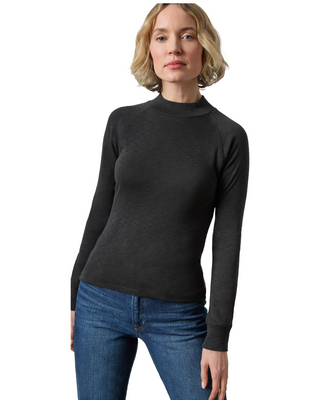 Raglan Long Sleeve Mock Neck Top- Black