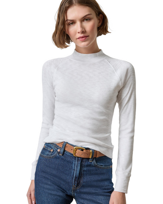 Raglan Long Sleeve Mock Neck Top- White