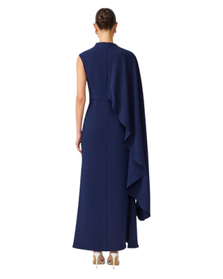 Leonara Asymmetric Cape Dress- Deep Navy