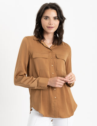 Button Down Air Flow Pocket Top- Butterscotch