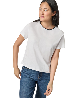 Contrast Roll Relaxed Crew- White