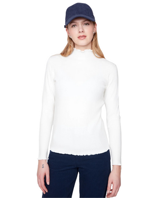 Mock Neck Thin Knit Sweater- Creme