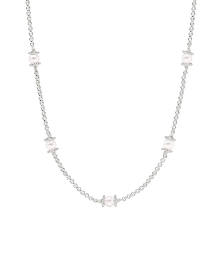 Hydra Delicate Station Necklace- Silver- Pearl