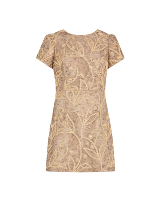 Daisy Embroidered Lace Mini Dress- Gold Multi
