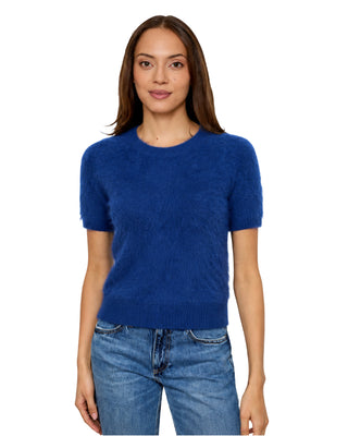 Cashmere Short Sleeve Brushed Sweater- Midnight