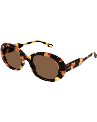 Chloe Lilli Oval Sunglasses- Havana + Brown