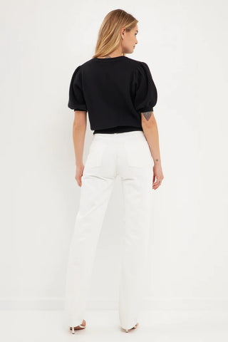 Short Puff Sleeve Knit Top- Multiple Colors