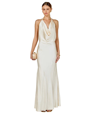 Cowl Neck Halter Maxi Dress- Champagne