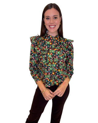 Fall Floral Ruffle Button Up Top