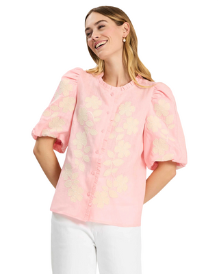 Tai Applique Cotton Shirt- Pale Rosette