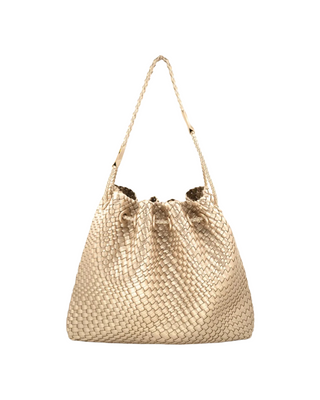 Kara Woven Bucket Bag- Champagne