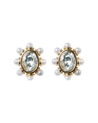 Crystal Pearl Oval Stud Earrings
