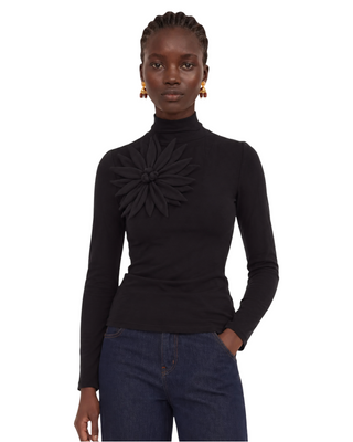 Black Long Sleeve Flower Top