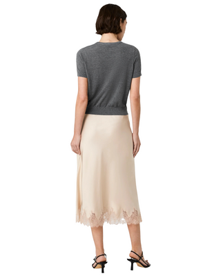 Ennis Satin Lace Midi Skirt- Champagne