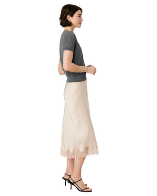 Ennis Satin Lace Midi Skirt- Champagne