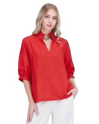 Caroline Collar Top- Red