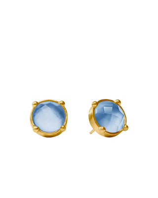 Honey Stud- Gold- Iridescent Chalcedony Blue
