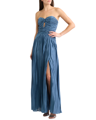 Florence Twist Front Bodice Plisse Maxi Dress- Slate