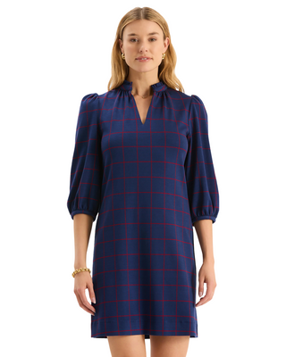 Sherri Knit Dress- Navy + Vermillion Plaid