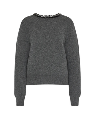 Embellished Crewneck Sweater- Charcoal
