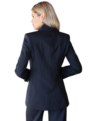 Strong Shoulder Blazer- Navy Pinstripe