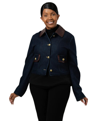 Kiki Faux Leather Trim Denim Jacket
