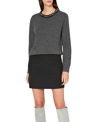 Embellished Crewneck Sweater- Charcoal