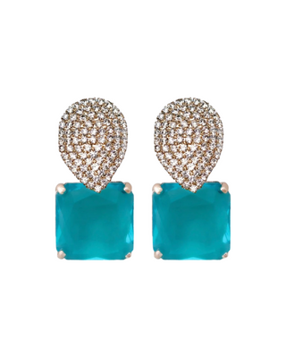 Turquoise Retro Pave Crystal Statement Earrings