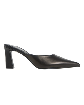 Unamused Pointed Toe Heeled Mule- Black