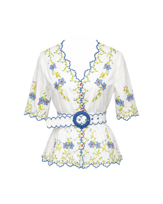 Blue Poppy Crosstitch Button Down