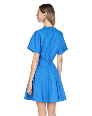 Button Front Flared Dress- Royal