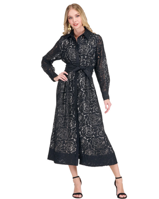 Bernette Pleated Shirtdress- Black Burnout