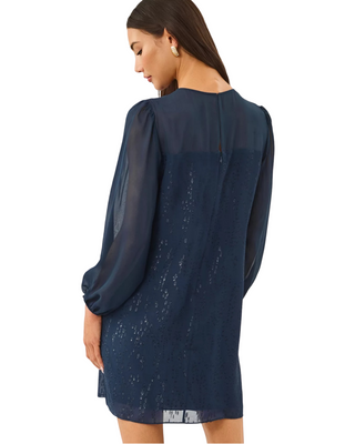 Gail Silk Dress- Low Tide Navy Fish Clip Chiffon